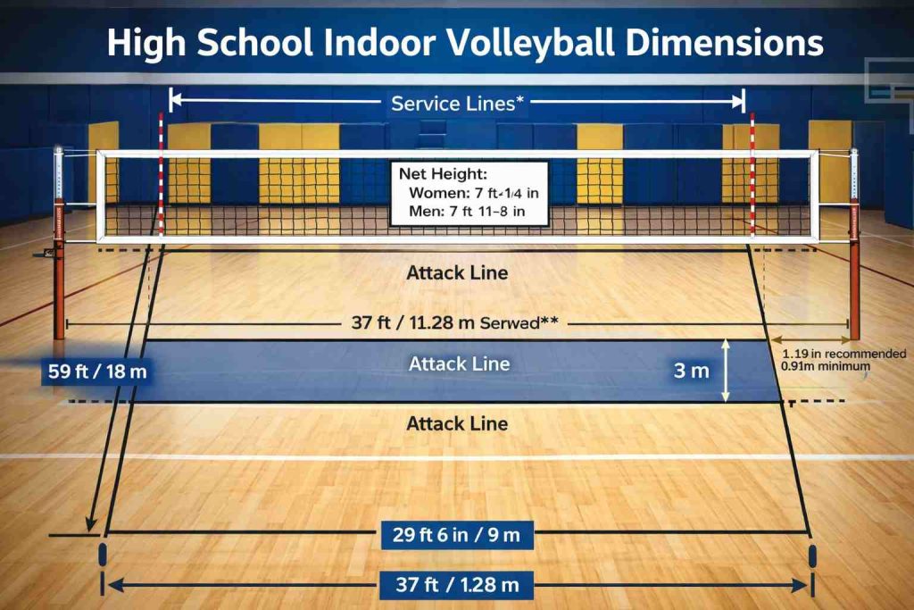 high school volleyball court dimensions in meters