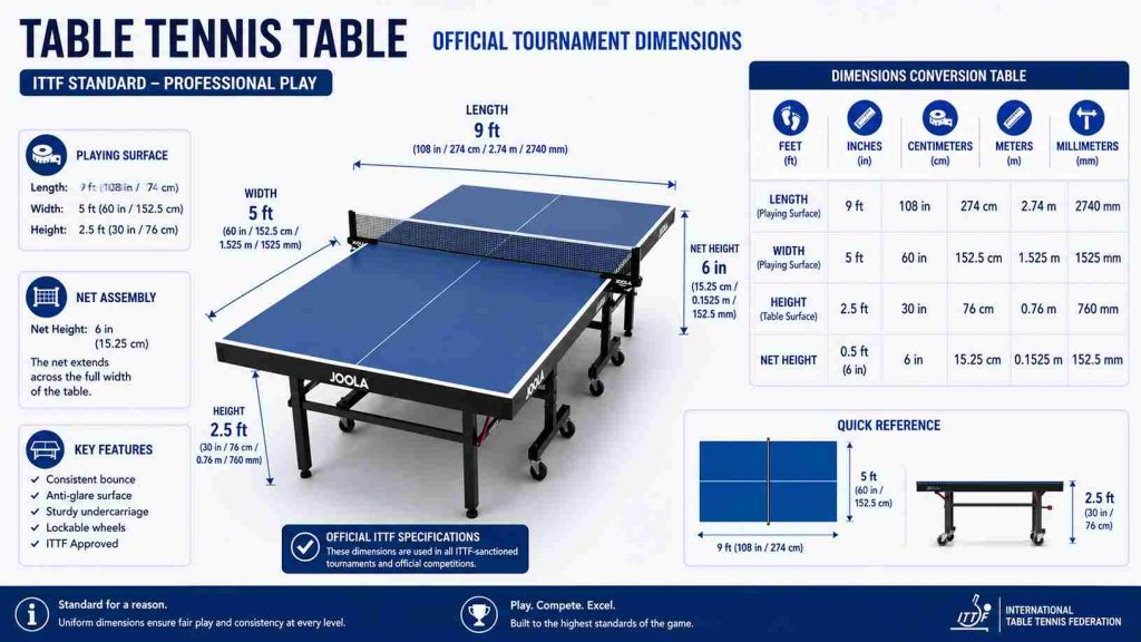 table tennis table size in inches