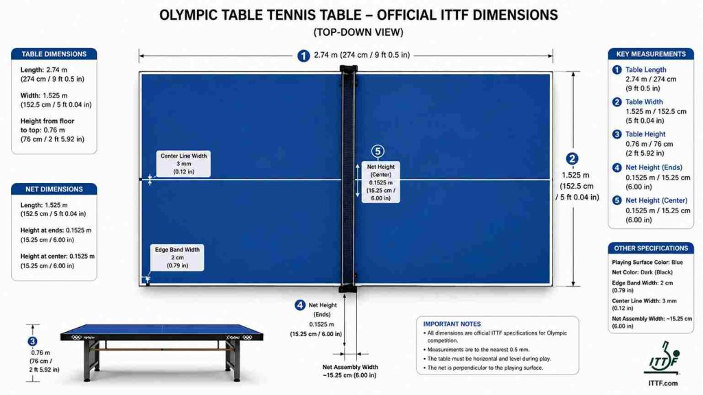 olympic size table tennis dimensions