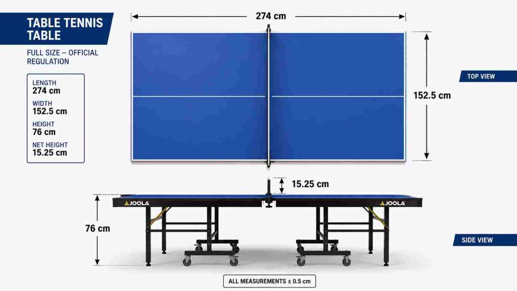 table tennis table size in inches