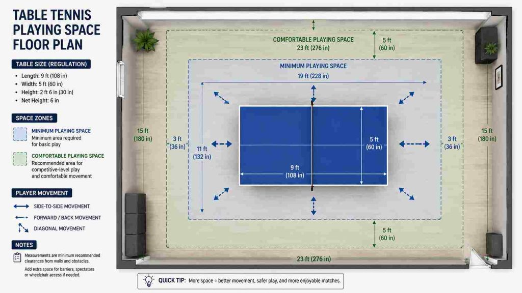 mid size ping pong table dimensions