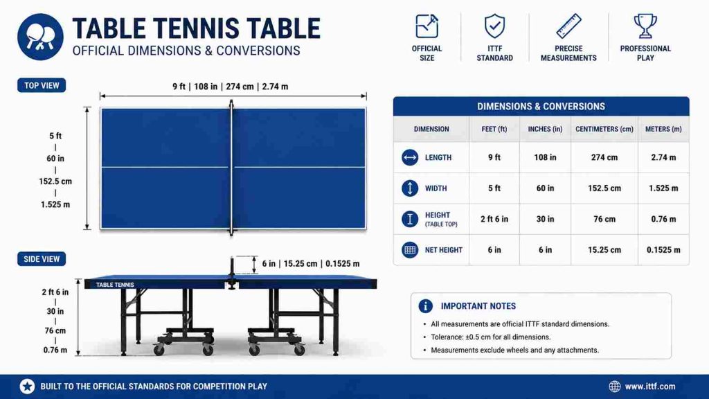 table tennis table size in feet