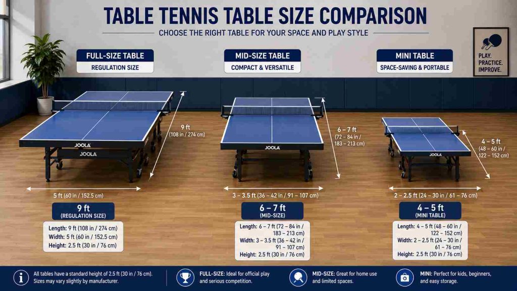 mini table tennis table size in feet