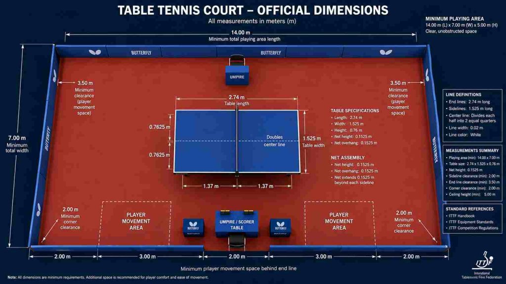 table tennis table size in feet