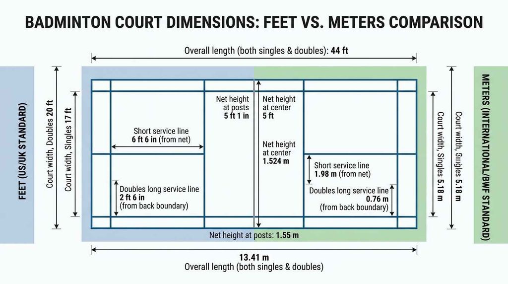 Badminton Court Size in Feet vs. Meters 